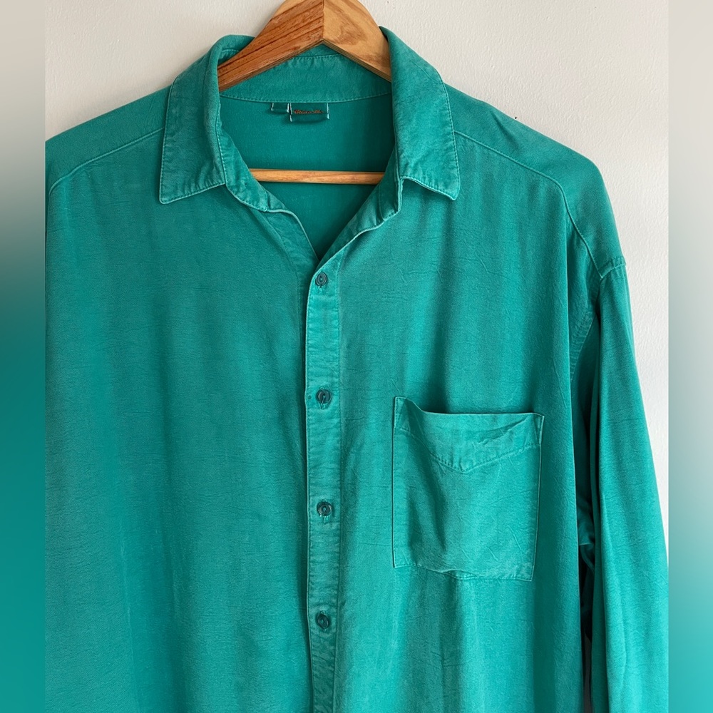 🏝️ Vintage Tianello Teal Button Down Shirt - S - Picture 3 of 4